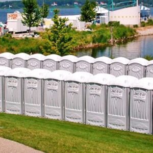 Row of portable restrooms from Jons to Go