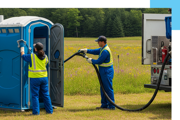 Portable toilet cleaning.