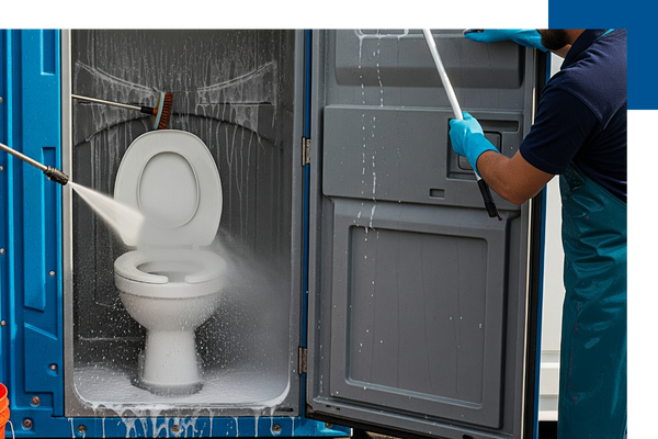 Porable restroom cleaning.