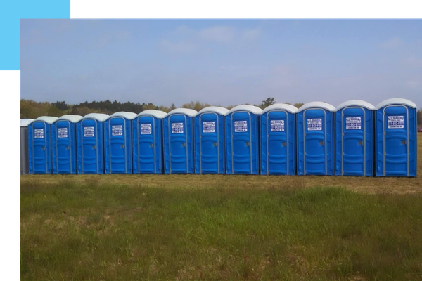 Lined up All Seasons portable restrooms