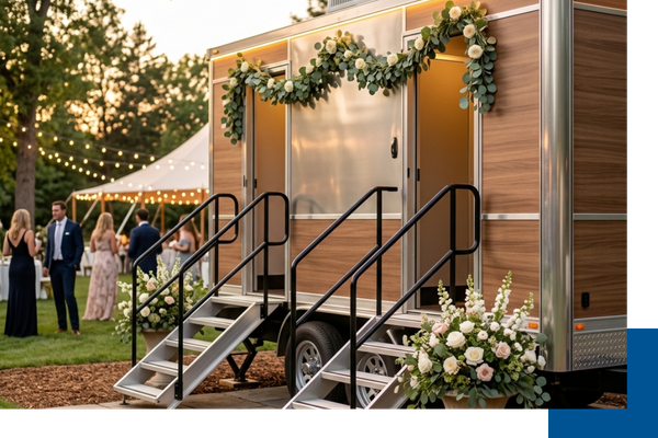 luxury restroom trailer at wedding event