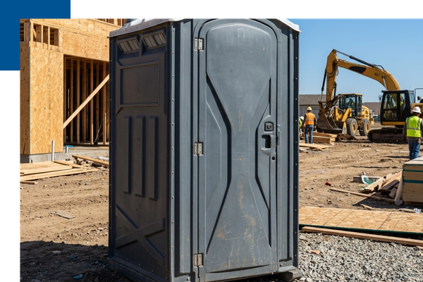 Durable porta john rental at an active Elmira construction site.