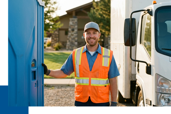 A smiling C&W Portables employee providing reliable sanitation service in Elmira.