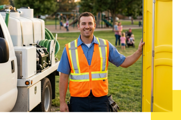 A friendly Jons to Go technician providing local sanitation service in Belmont.